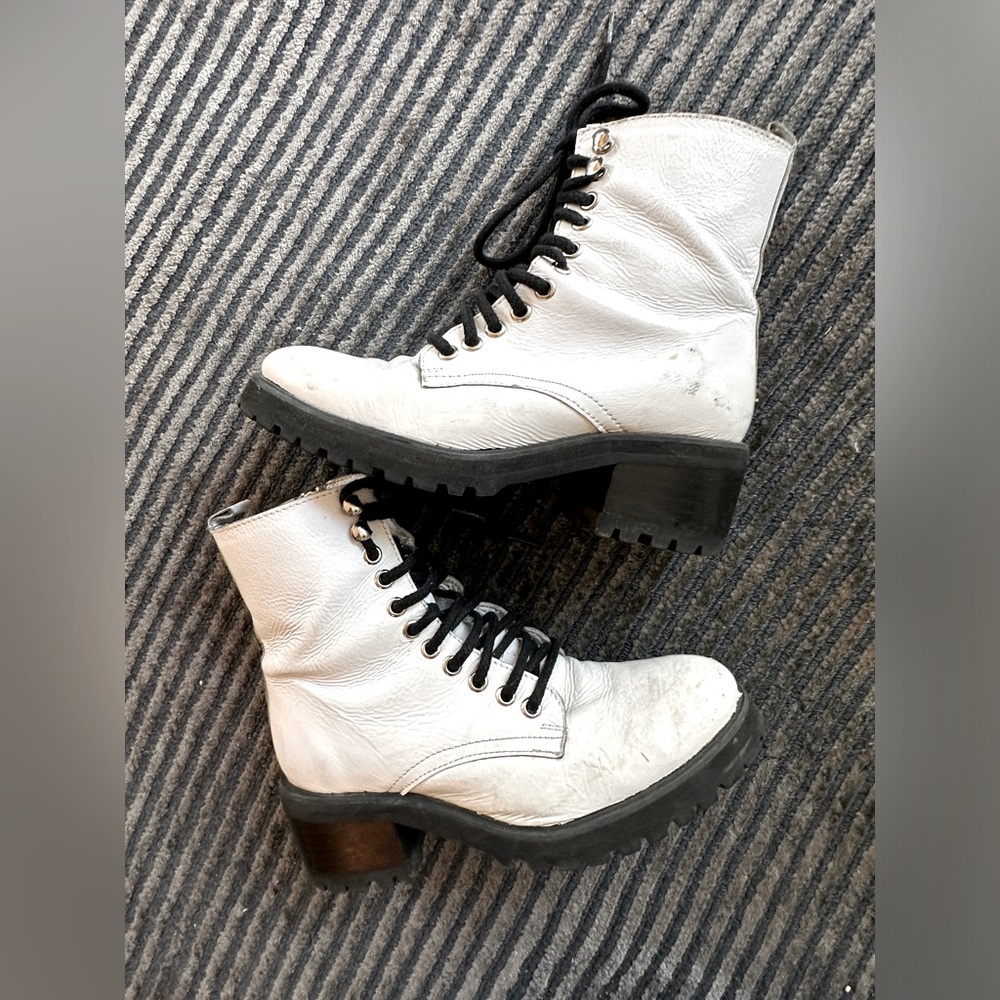 White Patent Leather Steve Madden Combat Boots